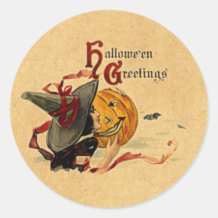 Oude heks van Halloween met rode linten Ronde Sticker
