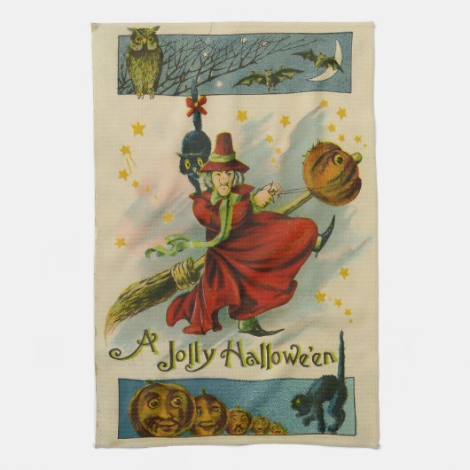 Oude heks van Halloween Theedoek (Verticaal)