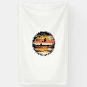 Oude Heks Zonsondergang Halloween Vectorontwerp_1 Spandoek
