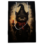 Oude Heks Zwarte Kat Gotische Halloween Medium Cadeauzakje (Voorkant)