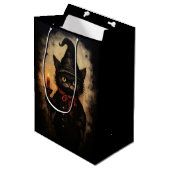 Oude Heks Zwarte Kat Gotische Halloween Medium Cadeauzakje (Voorkant Gekanteld)