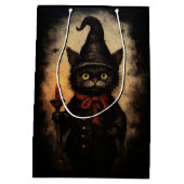 Oude Heks Zwarte Kat Gotische Halloween Medium Cadeauzakje (Achterkant)