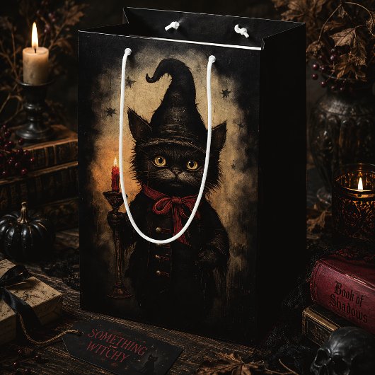 Oude Heks Zwarte Kat Gotische Halloween Medium Cadeauzakje