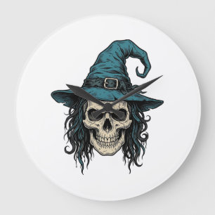 Oude Heksenskelet Halloween Vector T-shirt Ontwerp Grote Klok