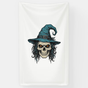 Oude Heksenskelet Halloween Vector T-shirt Ontwerp Spandoek