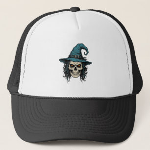 Oude Heksenskelet Halloween Vector T-shirt Ontwerp Trucker Pet