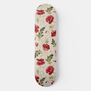 Oude heldere rode klaprozen bloempatroon skateboard