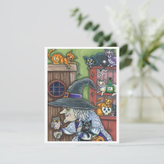 OUDE HELSE HEILIG THUIS, VEEL KATTEN & UIL HALLOWE FEESTDAGENKAART (Staand voorkant)