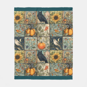 Oude herfst patchwork uitziende pompoen uil bloem fleece deken