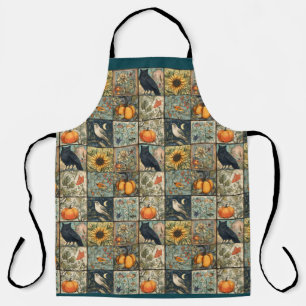 Oude herfst patchwork uitziende pompoen uil bloem schort