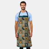Oude herfst patchwork uitziende pompoen uil bloem schort (Gedragen)