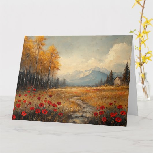 Oude herfstweide-schildering klaprozen kaart (Gele Bloem)