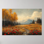 Oude herfstweide-schildering klaprozen poster (Voorkant)