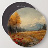 Oude herfstweide-schildering klaprozen ronde button 6,0 cm (Voorkant /achterkant)