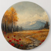 Oude herfstweide-schildering klaprozen ronde button 6,0 cm (Voorkant)