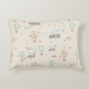 Oude heteluchtballon en trein kinderkamerbehang accent kussen
