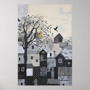 Oude heuvelachtige stad Surrealistische kunstprint Poster