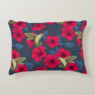Oude Hibiscus Botanische en Kolibrie Accent Kussen