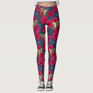 Oude hibiscus botanische en kolibrie leggings