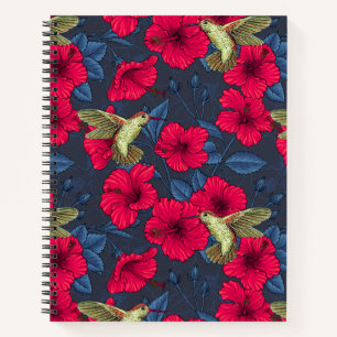 Oude hibiscus botanische en kolibrie notitieboek
