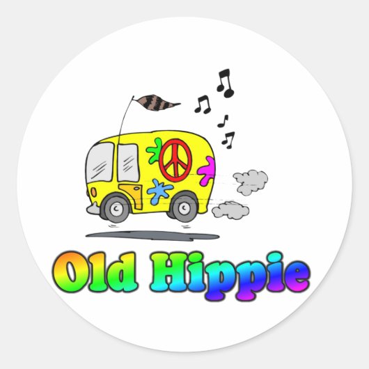 Oude Hippie Bus Ronde Sticker (Voorkant)