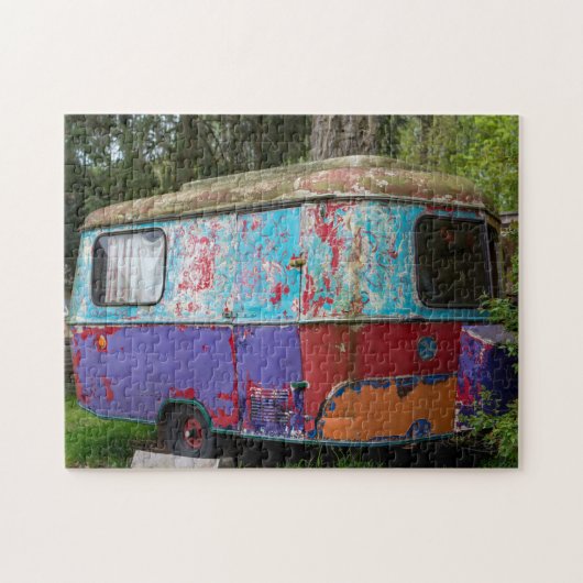 OUDE HIPPIE CARAVAN CAMPER TRAILER JIGSAW PUZZLE LEGPUZZEL (Horizontaal)