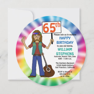 Oude Hippie Hippy Tie Dye 65th Birthday Party Kaart