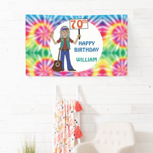 Oude Hippie Hippy Tie Dye 70th Birthday Party Bann Spandoek (Insitu)