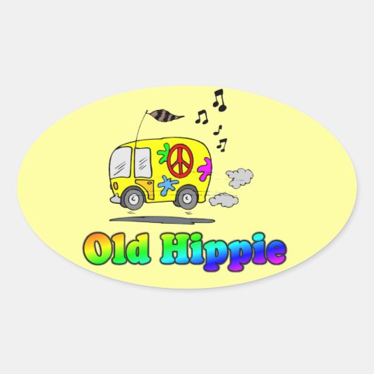 Oude Hippie Ovale Sticker (Voorkant)