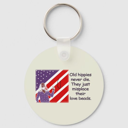 Oude Hippies sterven nooit... Button Sleutelhanger (Voorkant)