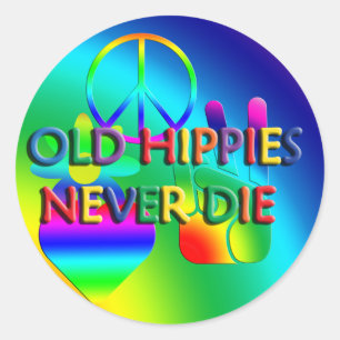 Oude hippies sterven nooit ronde sticker