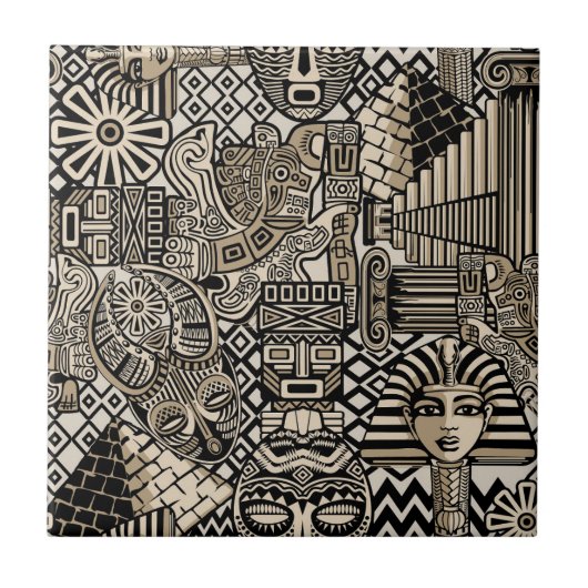 Oude Historische Symbolen Tattoo stijl Tegeltje (Voorkant)