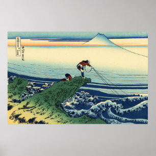 Oude Hokusai Kajikazawa visser kunst Poster