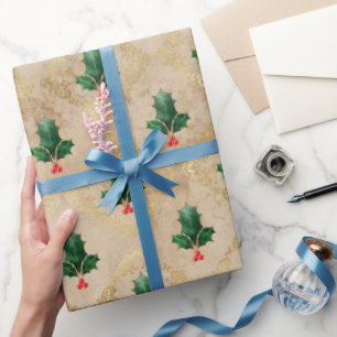 Oude Hollandse Damastpatroon met Hulst Cadeaupapier