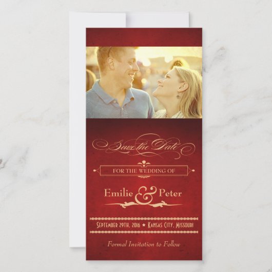 Oude Hollywood Poster Rood & Goud Save the Date (Voorkant)