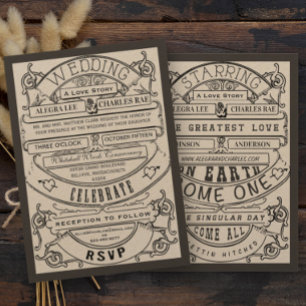 Oude Hollywood-typografie trouwkaart uitnodiging