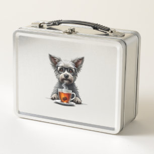 Oude hond die thee vasthoudt met bril Retro huisdi