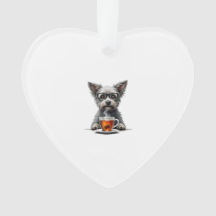 Oude hond die thee vasthoudt met bril Retro huisdi Ornament