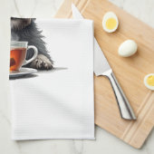 Oude hond die thee vasthoudt met bril Retro huisdi Theedoek (Quarter Fold)