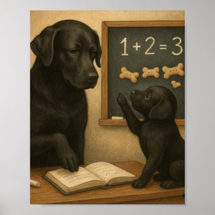 Oude hond leert nieuwe pup wat oude wiskunde poster