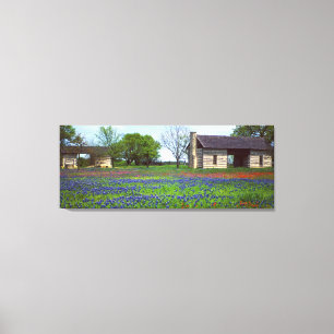 Oude Hond Run Cabin in Field of Wildflower Canvas Afdruk