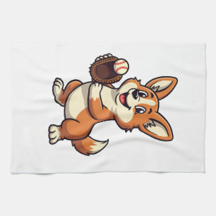 Oude Honkbal Corgi Hond Vangende Cartoon Vector Theedoek