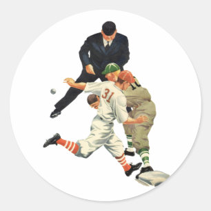 Oude honkbalspelers veilig op thuisplaat ronde sticker