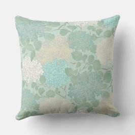 Oude Hortensia Tuin Aqua Blauwe Munt Salie Ivoor Kussen