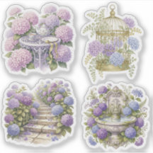 Oude Hortensia Tuin Waterverf Bloemsticker