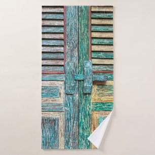 oude houten deur badhanddoek