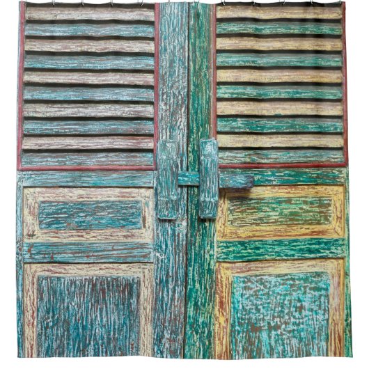 oude  houten deur douchegordijn (Voorkant)