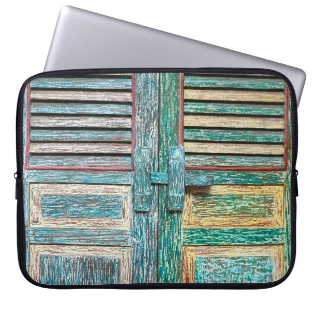 oude  houten deur laptop sleeve (Voorkant)