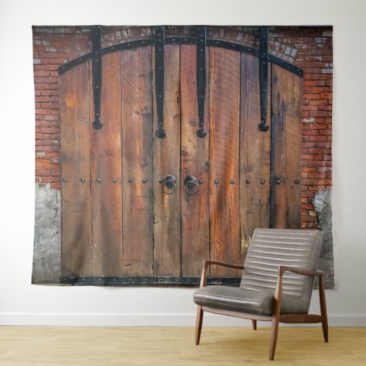 Oude houten deur met koperen scharnieren wandkleed (In Situ (horizontaal))