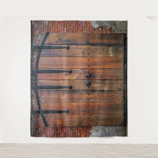 Oude houten deur met koperen scharnieren wandkleed (Voorkant)